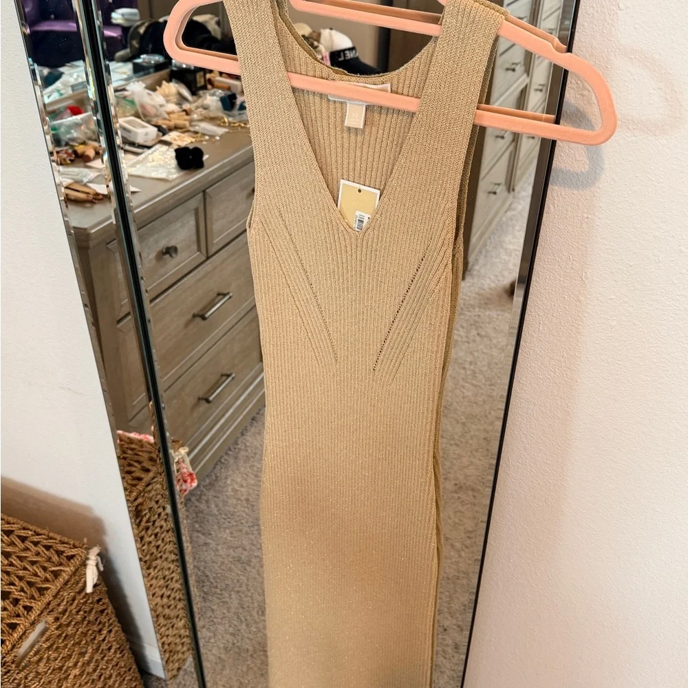 MICHAEL Michael Kors Gold / Khaki Sleeveless Knit Midi Dress - Picture 4 of 7